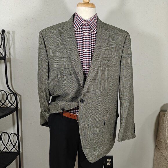 Chaps Mens Sport Coat Blazer Two Button Gray Glen Plaid Polyester Blend Size 48R - Picture 1 of 13